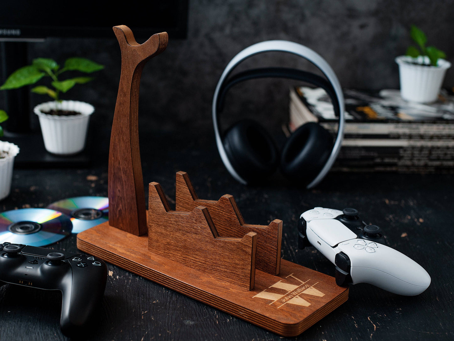 Gifts for Gamers | Headset and Controller Stand -  Walnut - Madeset