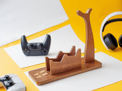 Teen Boy Gifts | Xbox / PS5 Controller Stand - Walnut - Madeset