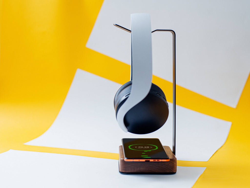 Wireless Charger Wood Headphone Stand: Stylish Desk Accessory - Madeset